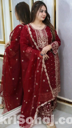 Premium Soft Jorjet With sequence embroidery Three Piece
